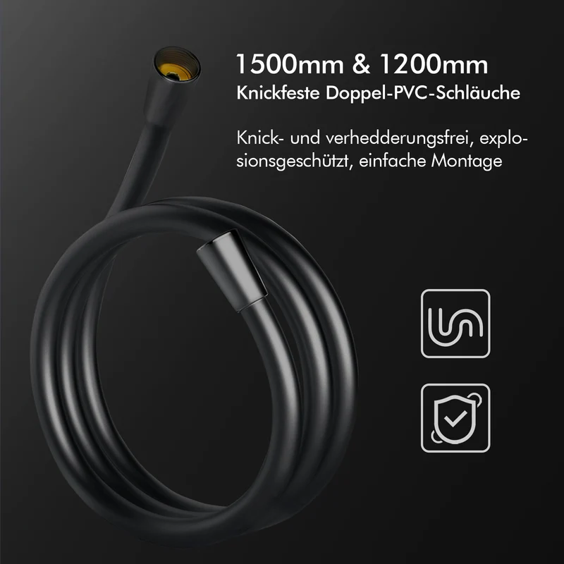 Kombipackung - Homelody Duschsystem mit Regendusche, Handbrause und Thermostat in Schwarz