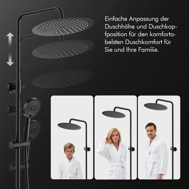 Kombipackung - Homelody Duschsystem mit Regendusche, Handbrause und Thermostat in Schwarz