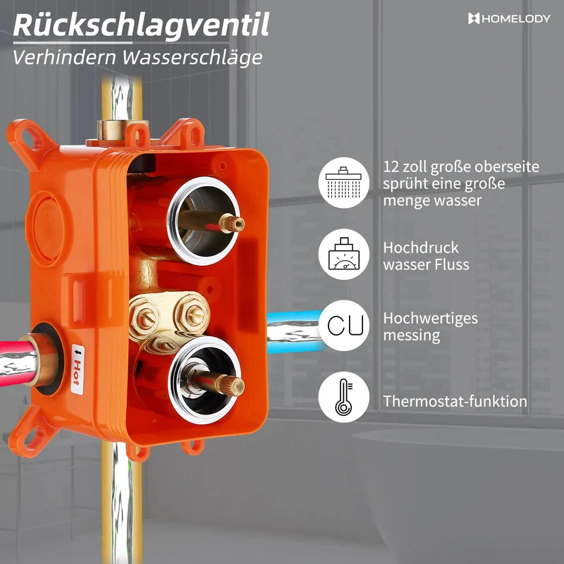 Homelody Unterputz-Duschsystem Thermostat Messing Dusche quadratisch Duschzubehör Chrom-Duschset