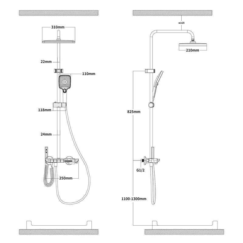 Homelody Duschsystem Messing 4 Wasserausgabe Modi, Duscharmatur Komplettset，Duschset Digitale Temperaturanzeige mit Atmosphärenlicht，Dusche Komplett