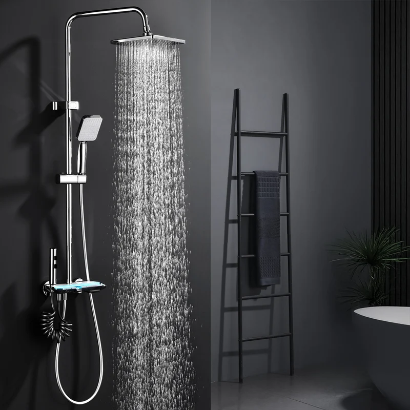 Homelody Duschsystem Messing 4 Wasserausgabe Modi, Duscharmatur Komplettset，Duschset Digitale Temperaturanzeige mit Atmosphärenlicht，Dusche Komplett