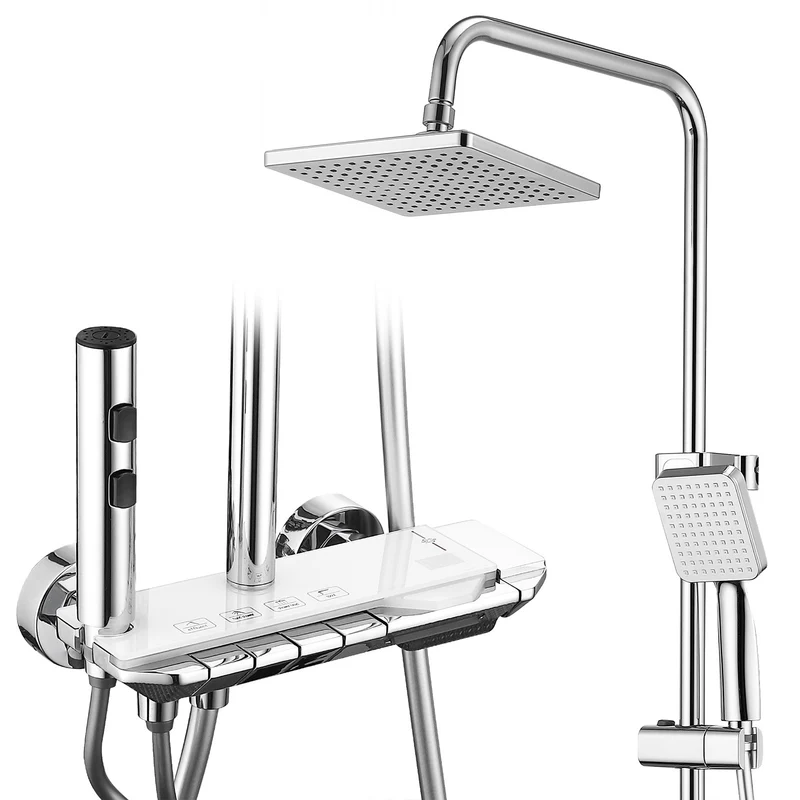 Homelody Duschsystem Messing 4 Wasserausgabe Modi, Duscharmatur Komplettset，Duschset Digitale Temperaturanzeige mit Atmosphärenlicht，Dusche Komplett