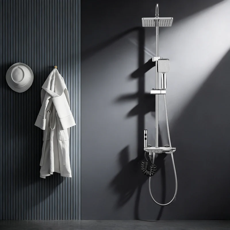 Homelody Duschsystem Messing 4 Wasserausgabe Modi, Duscharmatur Komplettset，Duschset Digitale Temperaturanzeige mit Atmosphärenlicht，Dusche Komplett