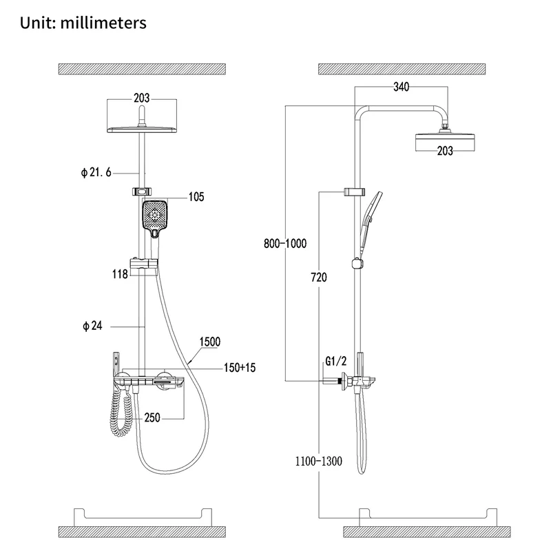 Homelody Duschsystem Messing 4 Wasserausgabe Modi, Duscharmatur Komplettset，Duschset Digitale Temperaturanzeige mit Atmosphärenlicht，Dusche Komplett