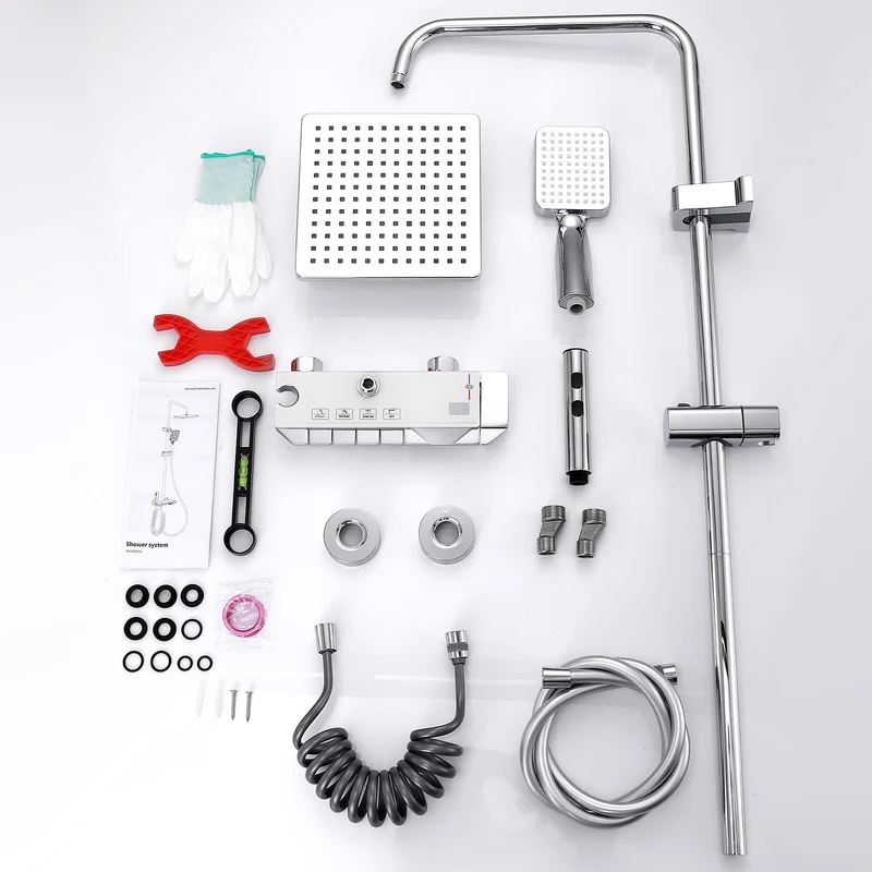 Homelody Duschsystem Messing 4 Wasserausgabe Modi, Duscharmatur Komplettset，Duschset Digitale Temperaturanzeige mit Atmosphärenlicht，Dusche Komplett