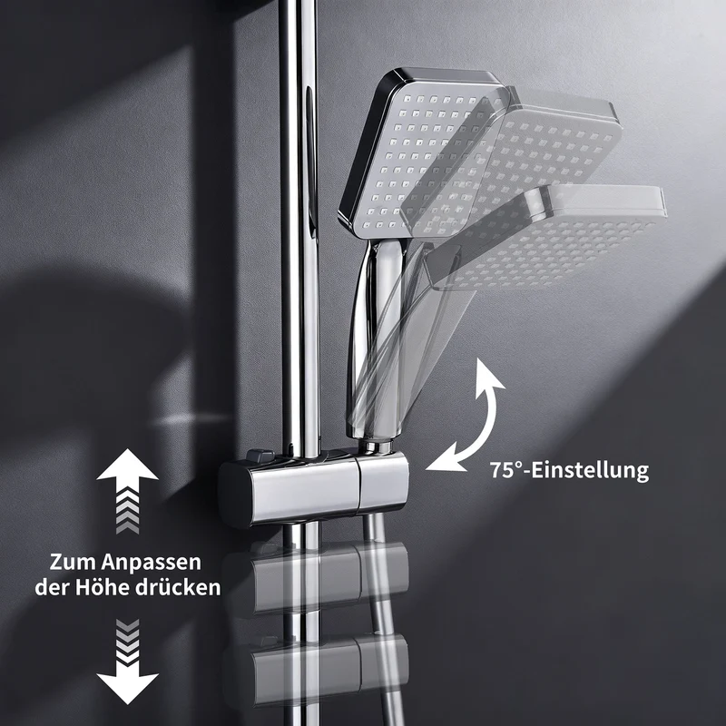 Homelody Duschsystem Messing 4 Wasserausgabe Modi, Duscharmatur Komplettset，Duschset Digitale Temperaturanzeige mit Atmosphärenlicht，Dusche Komplett
