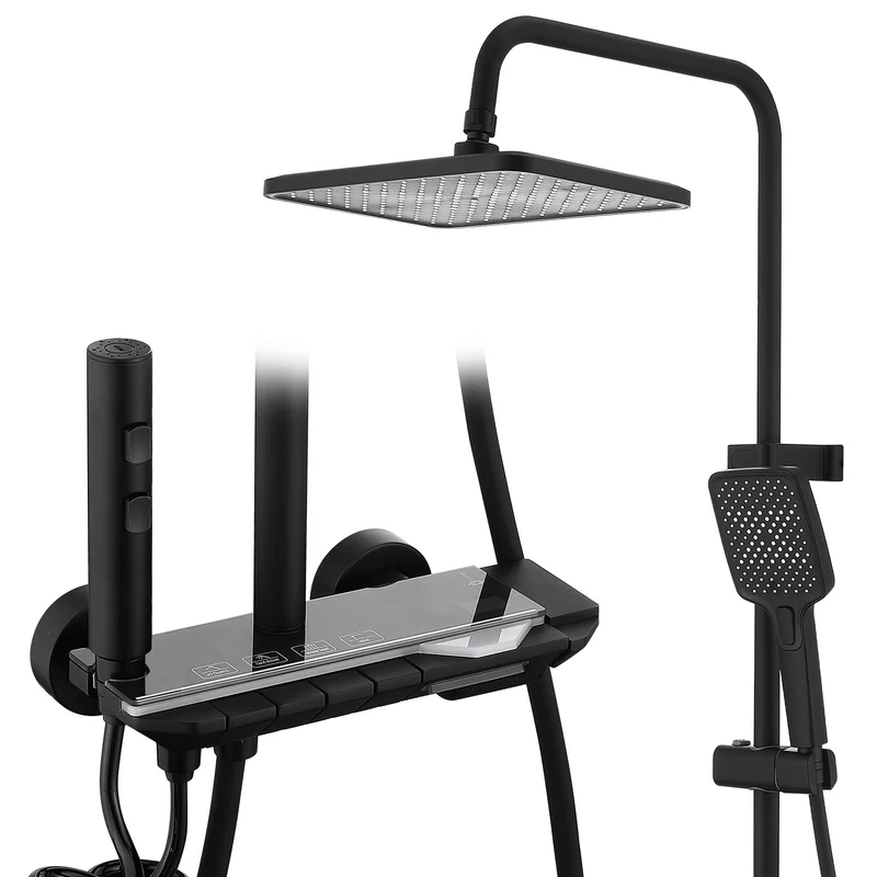 Homelody Duschsystem Messing 4 Wasserausgabe Modi, Duscharmatur Komplettset，Duschset Digitale Temperaturanzeige mit Atmosphärenlicht，Dusche Komplett