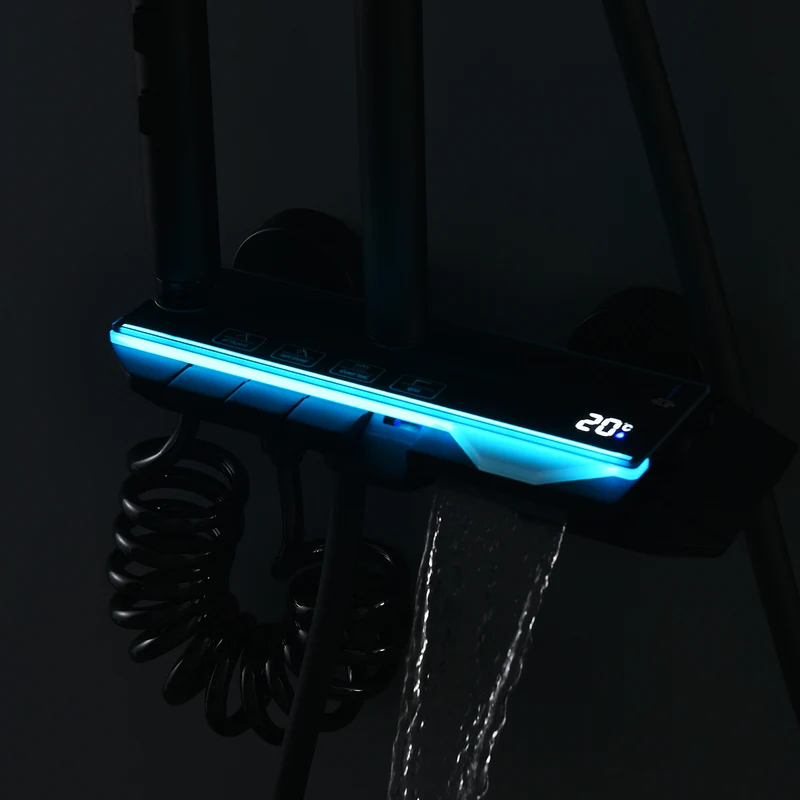 Homelody Duschsystem Messing 4 Wasserausgabe Modi, Duscharmatur Komplettset，Duschset Digitale Temperaturanzeige mit Atmosphärenlicht，Dusche Komplett