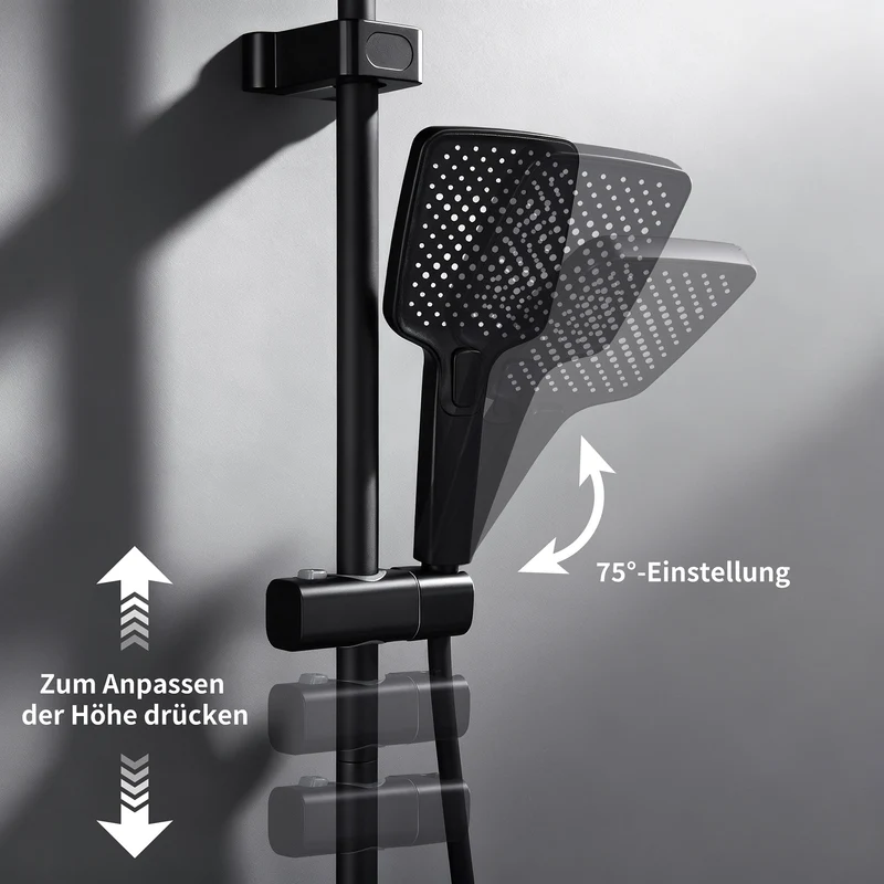 Homelody Duschsystem Messing 4 Wasserausgabe Modi, Duscharmatur Komplettset，Duschset Digitale Temperaturanzeige mit Atmosphärenlicht，Dusche Komplett