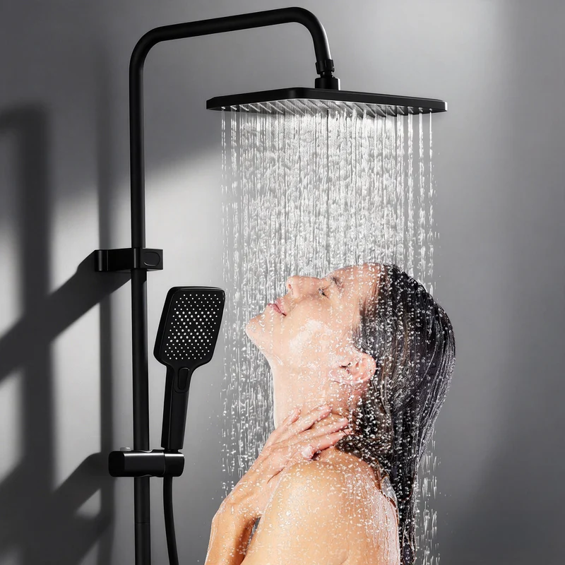 Homelody Duschsystem Messing 4 Wasserausgabe Modi, Duscharmatur Komplettset，Duschset Digitale Temperaturanzeige mit Atmosphärenlicht，Dusche Komplett