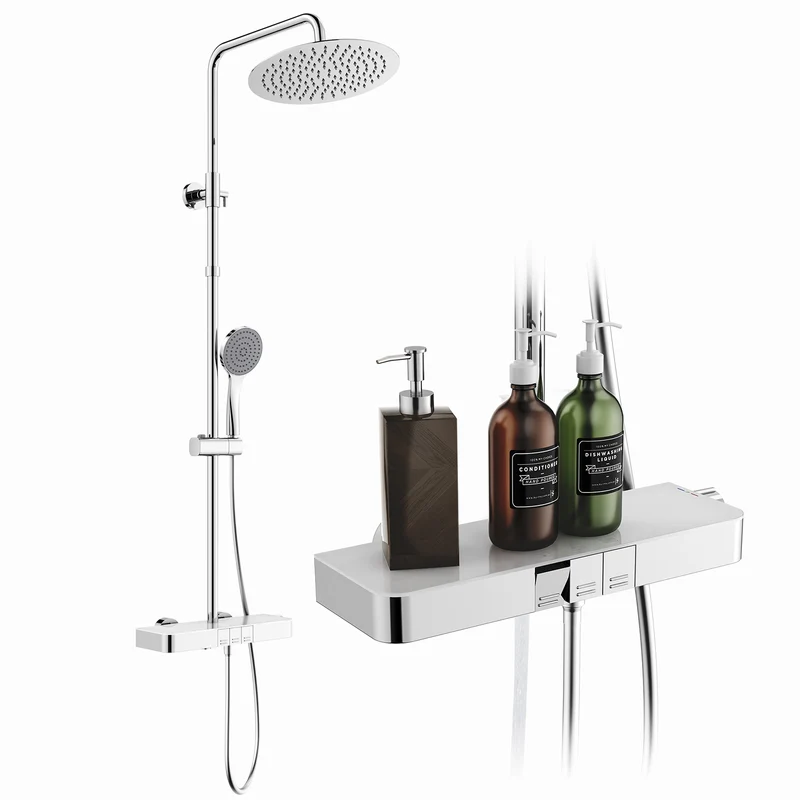 Homelody Duschsystem mit Thermostat, Ablage und Handbrause, 12" Regendusche