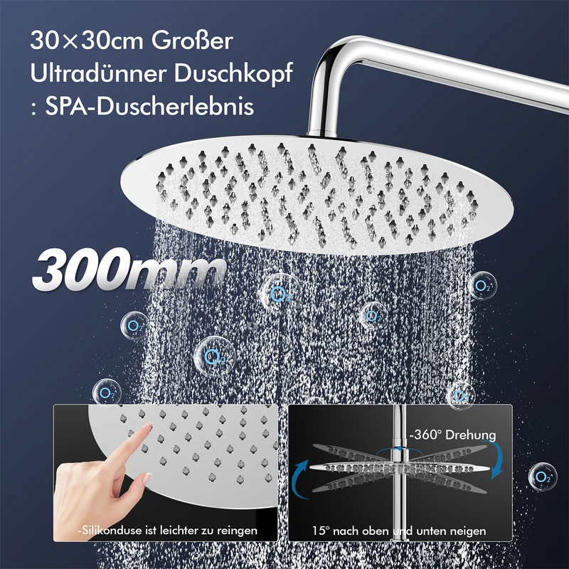 Homelody Duschsystem mit Thermostat, Ablage und Handbrause, 12" Regendusche