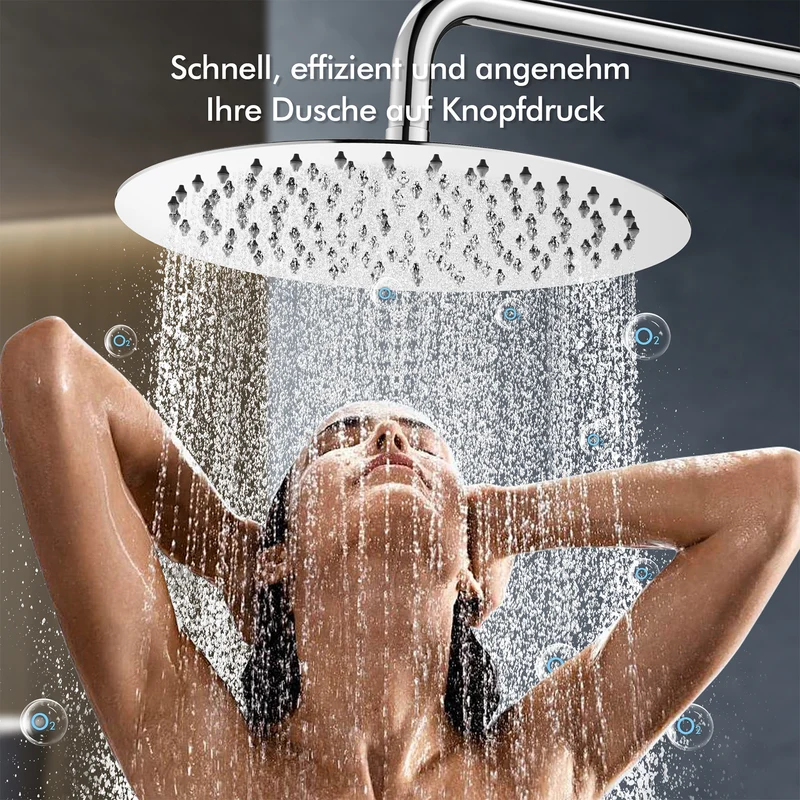 Homelody Duschsystem mit Thermostat, Ablage und Handbrause, 12" Regendusche
