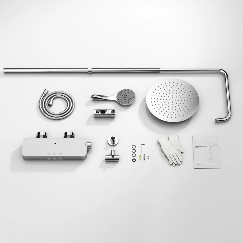 Homelody Duschsystem mit Thermostat, Ablage und Handbrause, 12" Regendusche