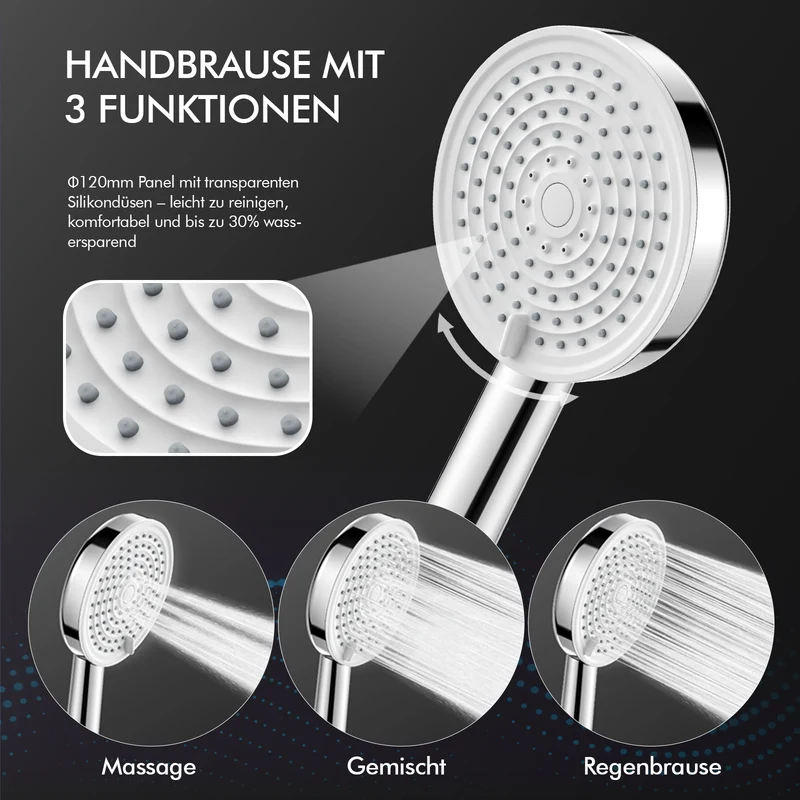 Homelody Duschsystem 12'' Regendusche, Höhenverstellbar, 2-Wege Umschalter, Edelstahl