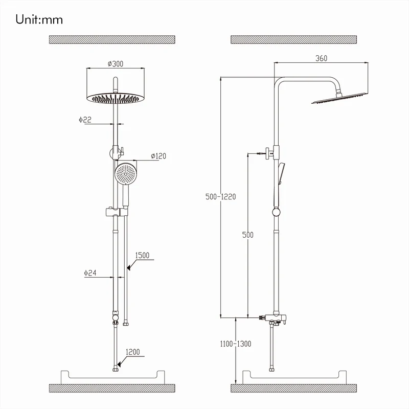Homelody Duschsystem 12'' Regendusche, Höhenverstellbar, 2-Wege Umschalter, Edelstahl