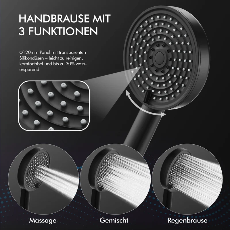 Homelody Duschsystem 12'' Regendusche, Höhenverstellbar, 2-Wege Umschalter, Edelstahl