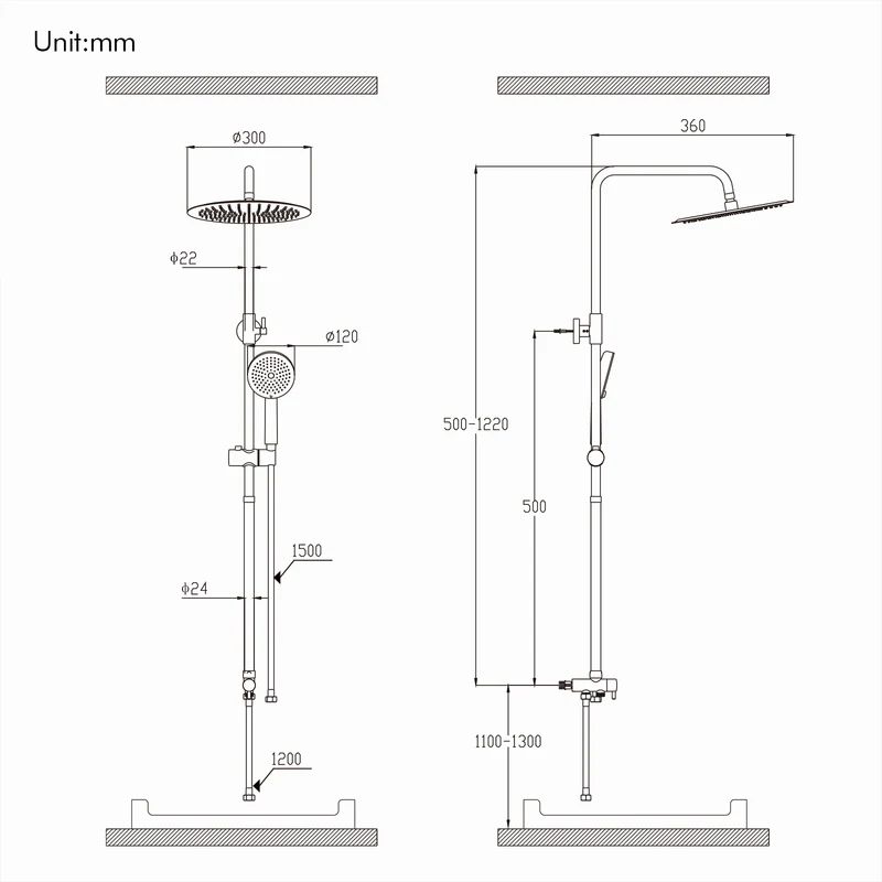 Homelody Duschsystem 12'' Regendusche, Höhenverstellbar, 2-Wege Umschalter, Edelstahl
