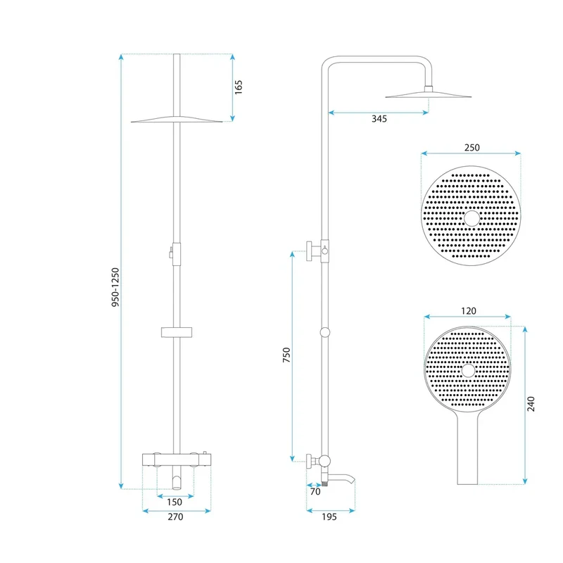 Duschsystem Lungo Diamond Kupfer Matt