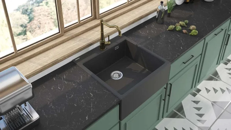 DEANTE Eridan Granit-Landhausspülbecken // Grau Metallic // ZQE-S10K