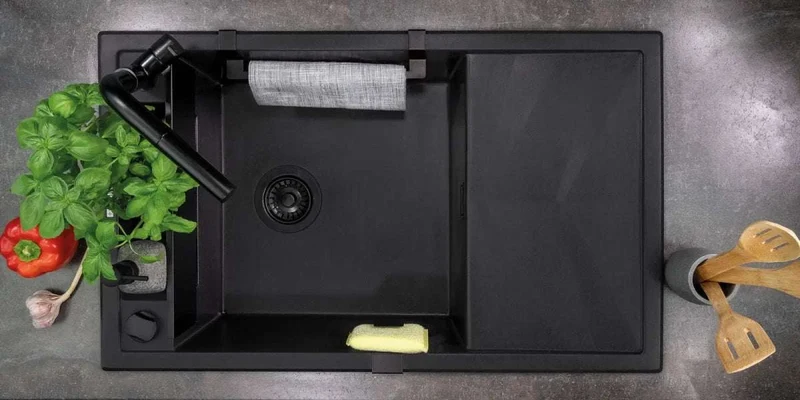 DEANTE Magnetic Granitspülbecken Magnetisch mit Abtropffläche // Nero // ZRM-N11A