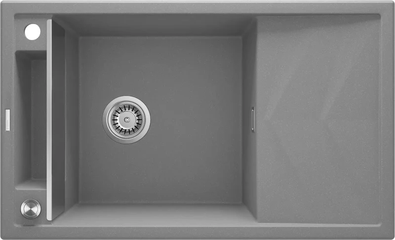 DEANTE Magnetic Granitspülbecken Magnetisch mit Abtropffläche // Grau Metallic // ZRM-S113