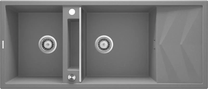 DEANTE Magnetic Granitspülbecken Magnetisch mit Abtropffläche - 2 Becken // Grau Metallic // ZRM-S213