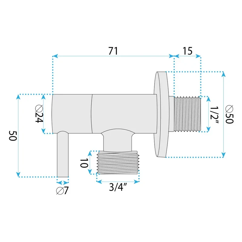 Eckventil 1/2 × 3/4 Zoll Chrom