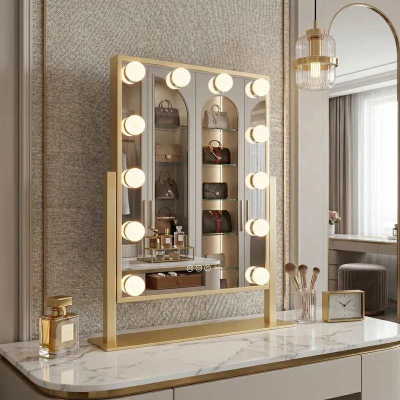 Kosmetik-Spiegel LED Hollywood 30x40cm Gold