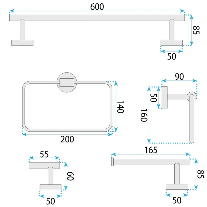 Accessoire-Set GRID Chrom Matt 4 teilig