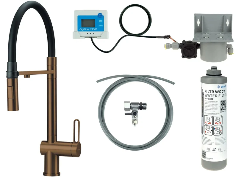 DEANTE Magnetic Küchenarmatur mit flexiblem Auslauf und Wasserfiltersystem // gebürstete Bronze // BRMFC75M