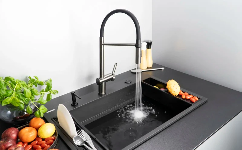 DEANTE Magnetic Küchenarmatur mit flexiblem Auslauf – 2 Strahlarten // Titanium // BRM-D72M
