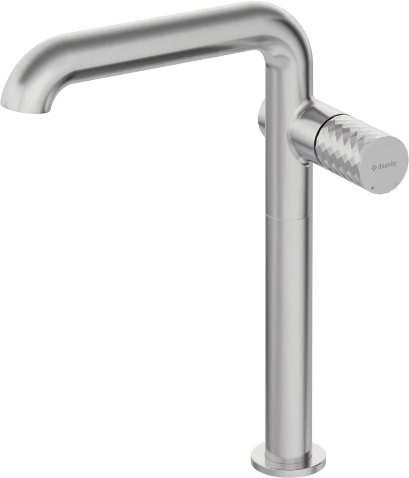 DEANTE Silia Hexa Waschtischarmatur hoch mit seitlichem Hebel // gebürsteter Stahl // BHS-F24K