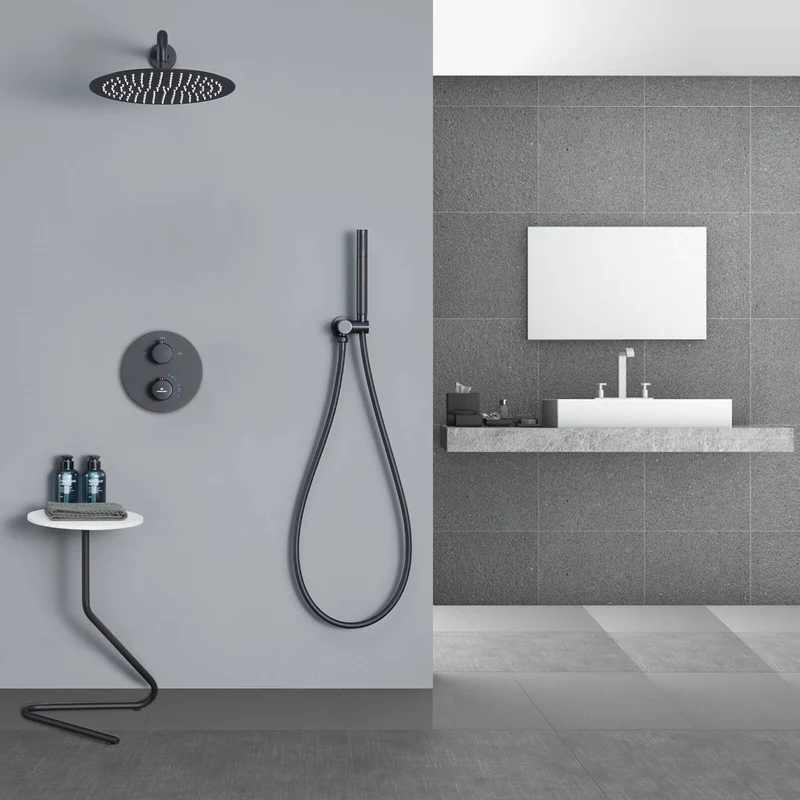 Homelody 38℃ Thermostat Rund Unterputz-Duschsystem , Dusche, Duschzubehör, mattschwarzes Duschset