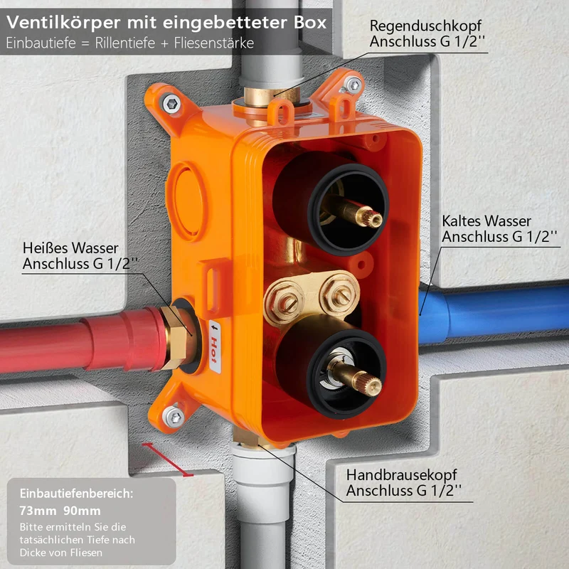 Homelody 38℃ Thermostat Rund Unterputz-Duschsystem , Dusche, Duschzubehör, mattschwarzes Duschset