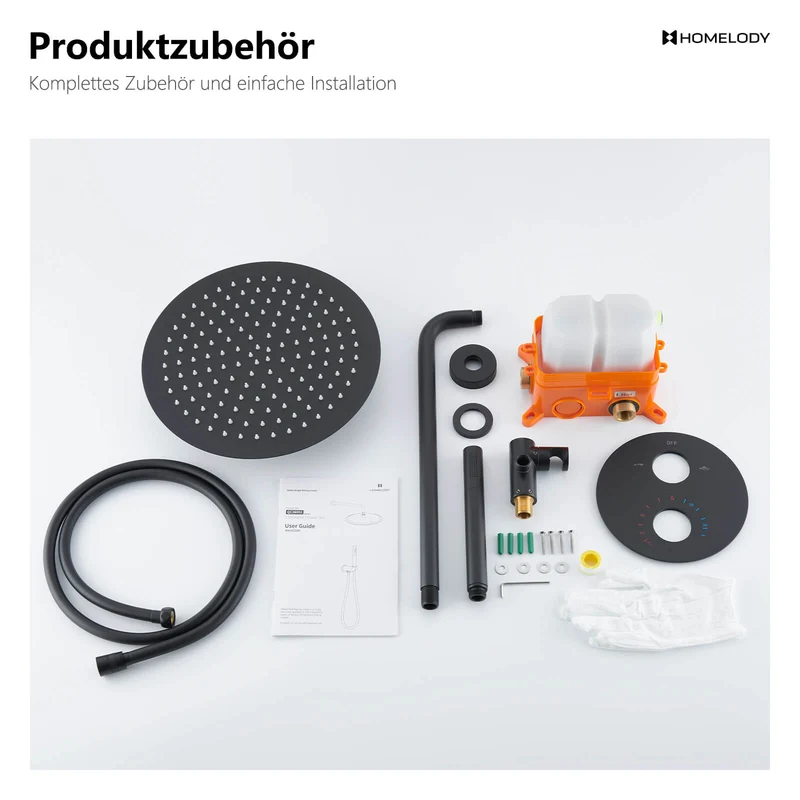 Homelody 38℃ Thermostat Rund Unterputz-Duschsystem , Dusche, Duschzubehör, mattschwarzes Duschset