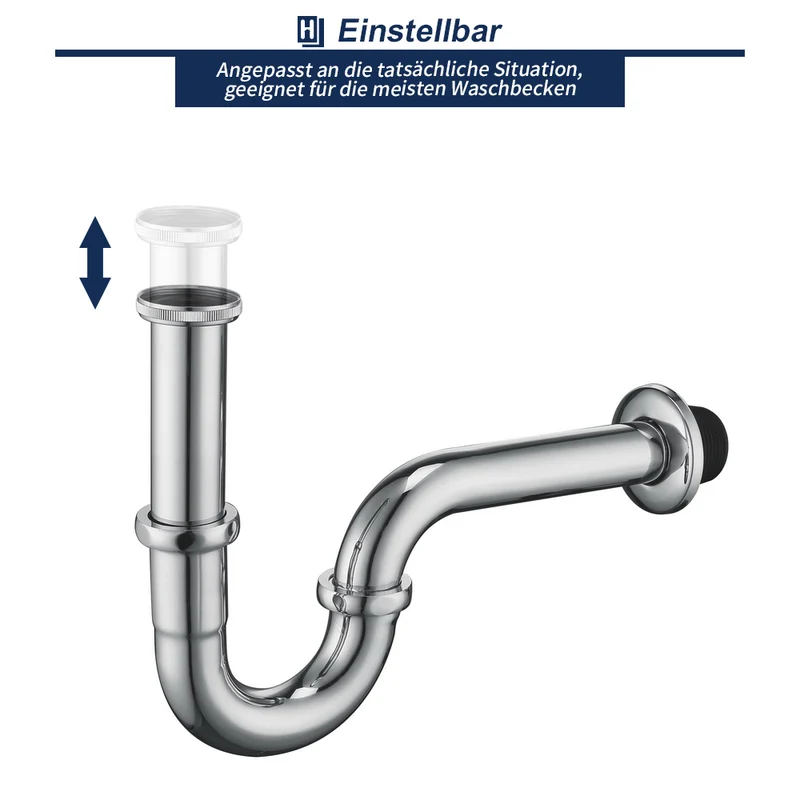 Homelody Syphon 1-1/4"x32mm Edelstahl Siphon Rohr-Sifon Chrom Röhrensifon Waschtisch für Waschbecken