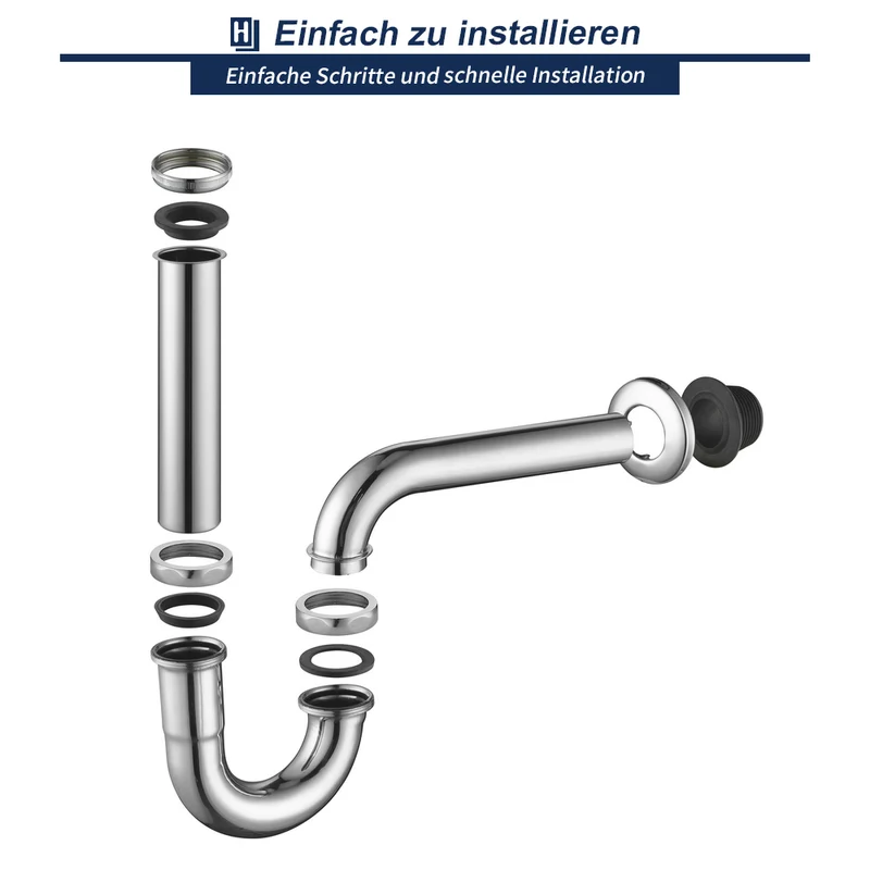 Homelody Syphon 1-1/4"x32mm Edelstahl Siphon Rohr-Sifon Chrom Röhrensifon Waschtisch für Waschbecken