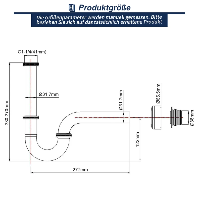 Homelody Syphon 1-1/4"x32mm Edelstahl Siphon Rohr-Sifon Chrom Röhrensifon Waschtisch für Waschbecken