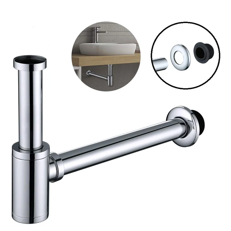 Homelody Röhrensifon 1-1/4 Edelstahl Siphon höhenverstellbar Abwasserrohr mit Geruchsverschluss Syphon für Waschbecken