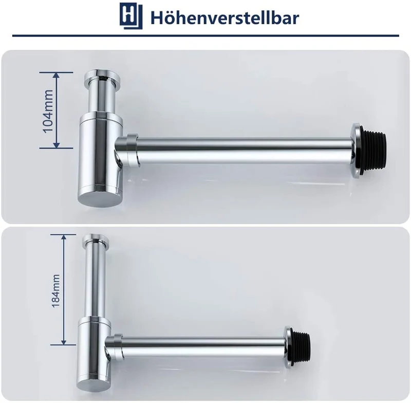 Homelody Röhrensifon 1-1/4 Edelstahl Siphon höhenverstellbar Abwasserrohr mit Geruchsverschluss Syphon für Waschbecken