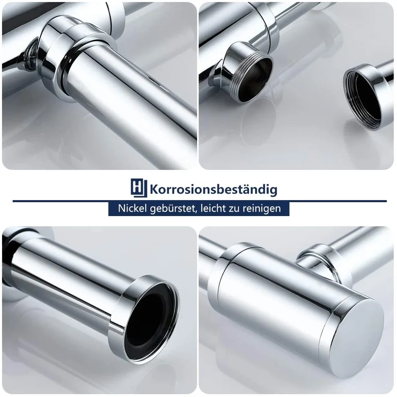 Homelody Röhrensifon 1-1/4 Edelstahl Siphon höhenverstellbar Abwasserrohr mit Geruchsverschluss Syphon für Waschbecken