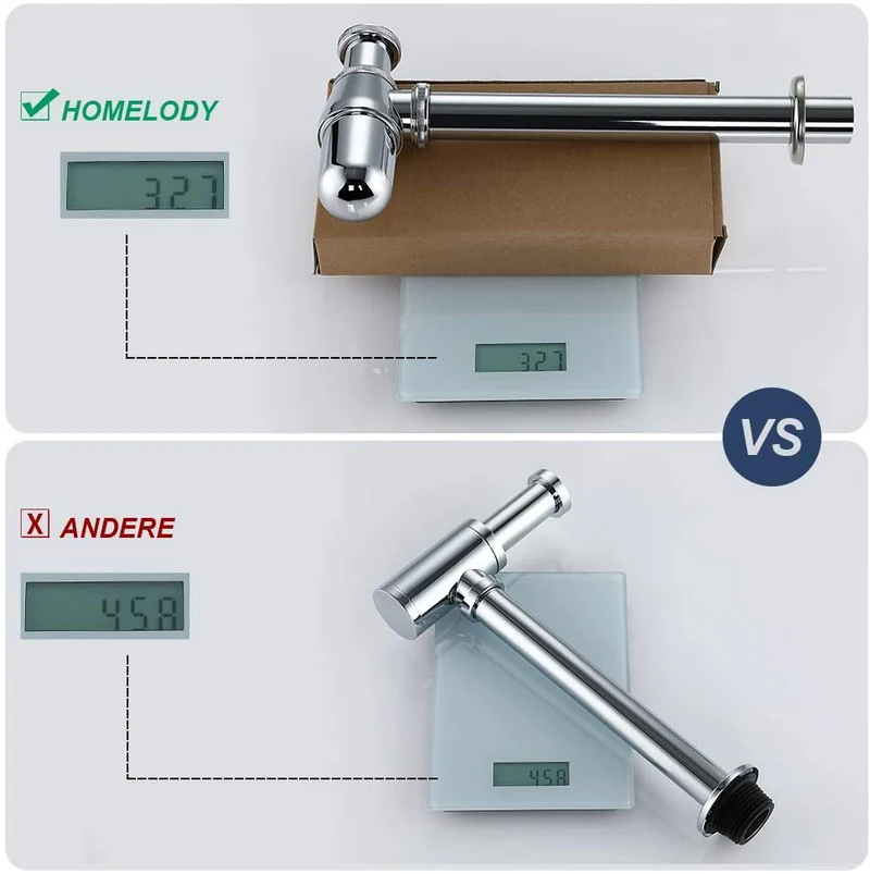 Homelody Röhrensifon 1-1/4 Edelstahl Siphon höhenverstellbar Abwasserrohr mit Geruchsverschluss Syphon für Waschbecken