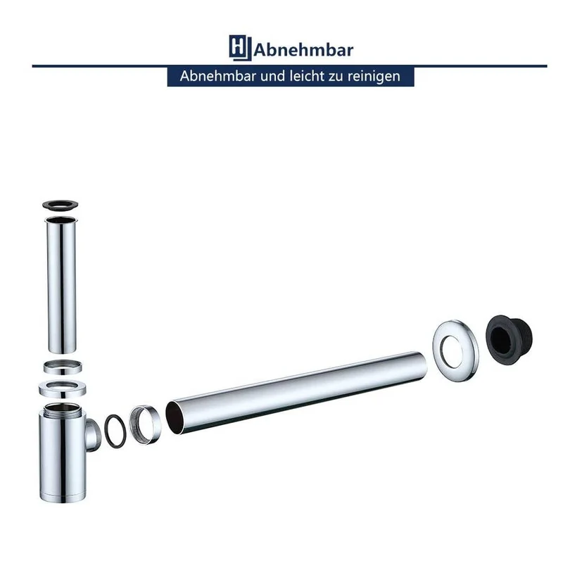 Homelody Röhrensifon 1-1/4 Edelstahl Siphon höhenverstellbar Abwasserrohr mit Geruchsverschluss Syphon für Waschbecken