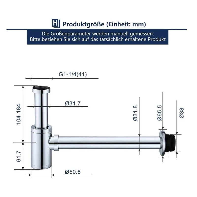 Homelody Röhrensifon 1-1/4 Edelstahl Siphon höhenverstellbar Abwasserrohr mit Geruchsverschluss Syphon für Waschbecken