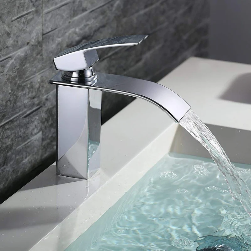 Messing Eckig Waschtischarmatur Wasserfall Chrom Bad Waschbecken Wasserhahn eckig Homelody