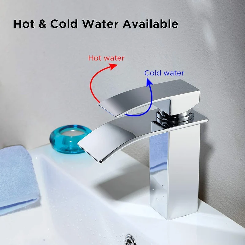 Messing Eckig Waschtischarmatur Wasserfall Chrom Bad Waschbecken Wasserhahn eckig Homelody