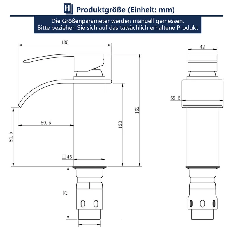 Messing Eckig Waschtischarmatur Wasserfall Chrom Bad Waschbecken Wasserhahn eckig Homelody