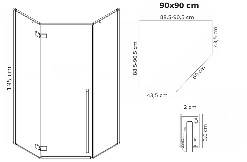 Duschkabine Diamond Gold 90x90cm