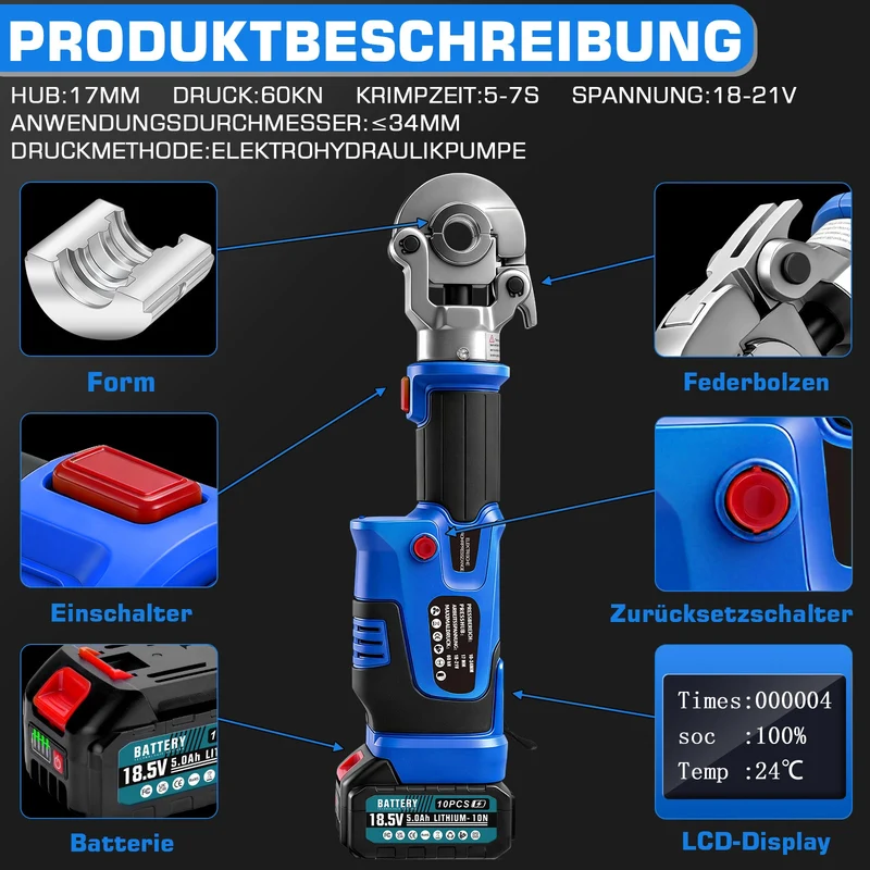 Elektrische Presszange elektrohydraulisch mit automatischer Druckentlastung, TH & V Kontur